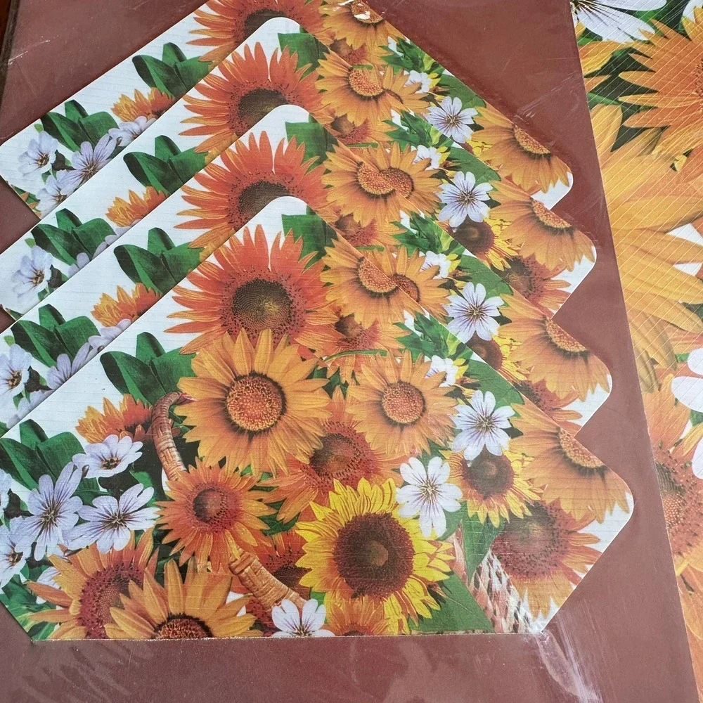 Vintage NEW Sunflower Placemat Set 4 Placemats 4 Coasters Floral Yellow SEALED